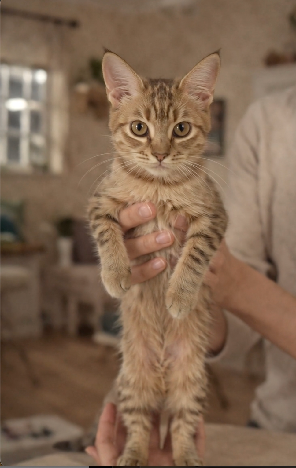 Small alert cat sitting indoors